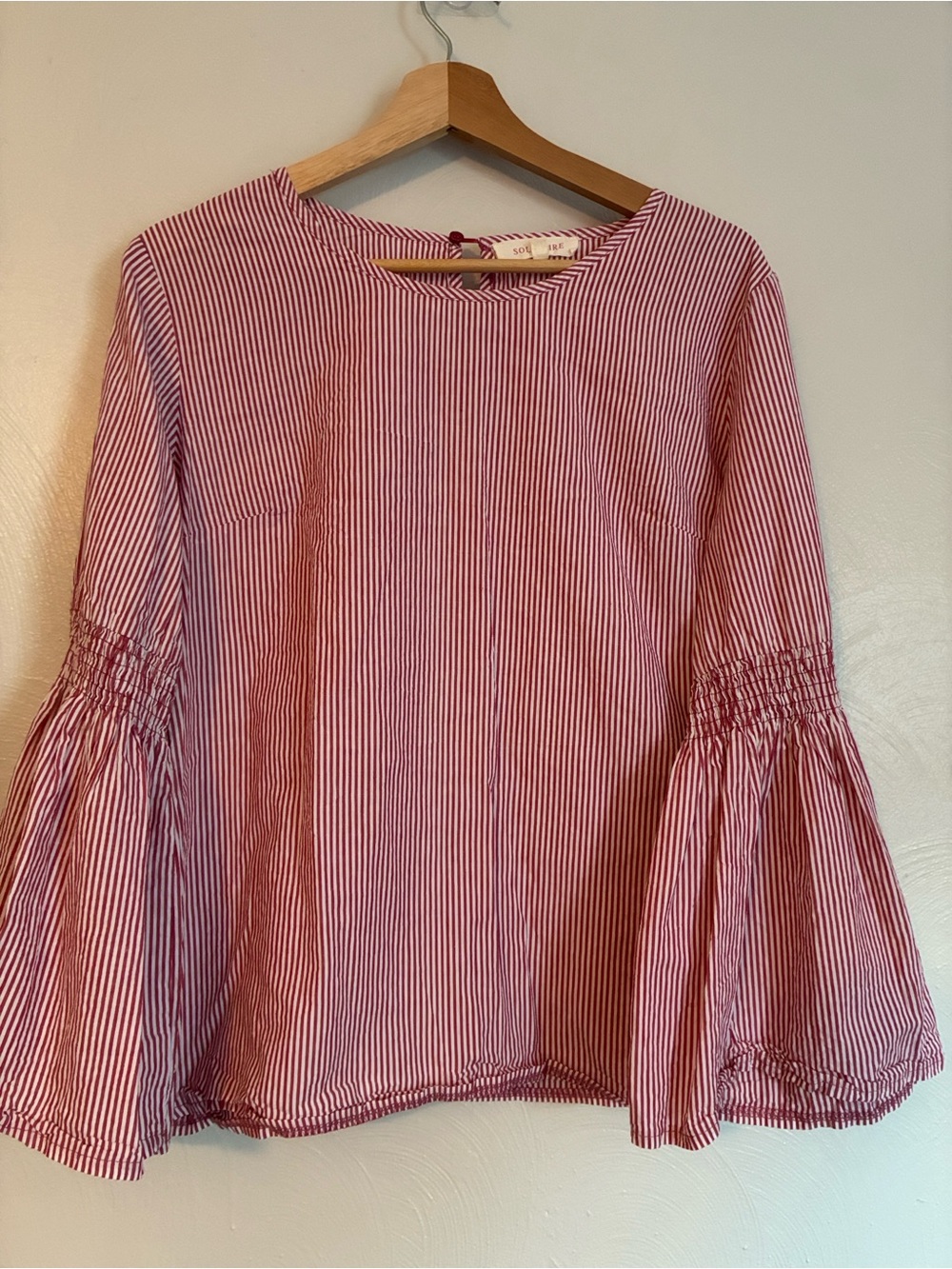 Solitaire Red and White Striped Bell-Sleeve Blouse
